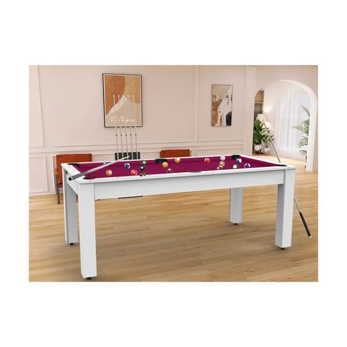 Billard convertible table 8 personnes - De Faugères - Colorado - Blanc laqué - Tapis prune-4