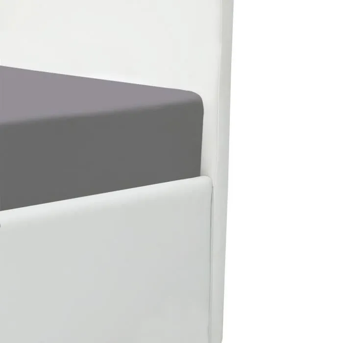 MARTIN Lit adulte 140 x 190 cm + coffre de rangement - Simili blanc - Sommier inclus-4