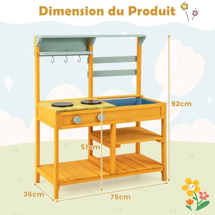 COSTWAY Cuisine Extérieure Dinettes à jouer pour Enfant 3 Ans+ en Bois de Sapin-3