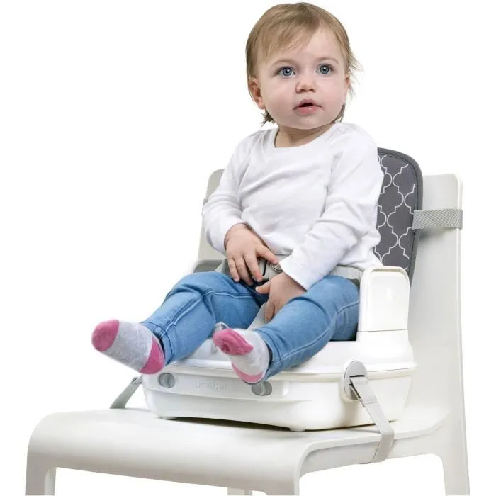 Réhausseur bébé pour table à manger - BENBAT - Portable et lavable - Facile à plier - Harnais de sécurité réglable - Gris-3