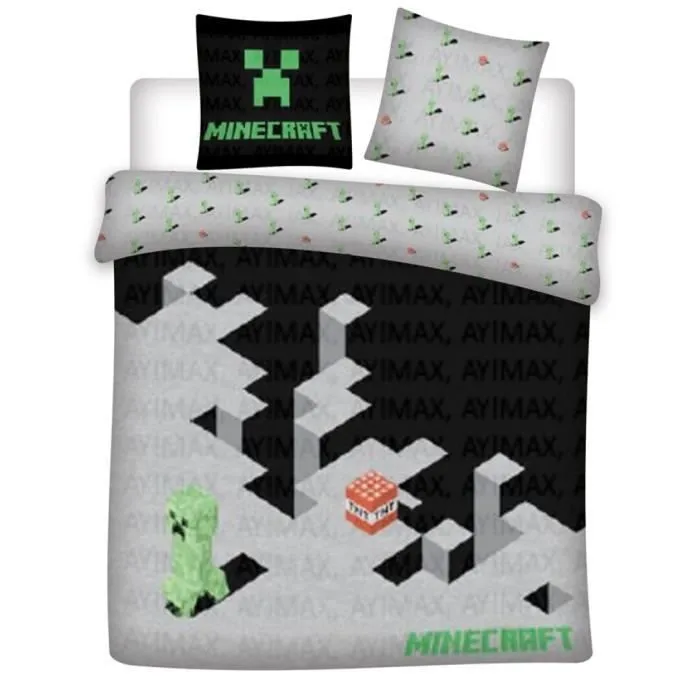 Parure de Lit double - Minecraft - Housse de couette 240x220 cm - 2 Taies 65x65 cm - Oeko Tex - Polycoton-0