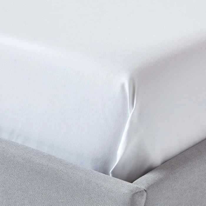 Drap plat uni 100% coton égyptien 1000 fils coloris blanc 180 x 290 cm-2