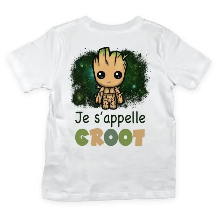 T-shirt Enfant - Marvel - Je s'appelle Groot - Blanc - Manches courtes - Col arrondi-0