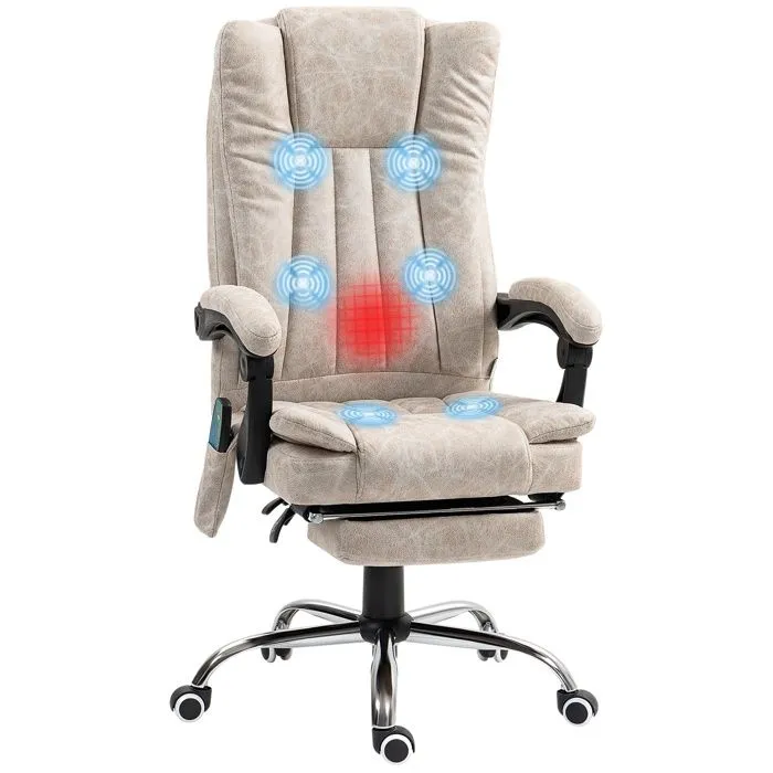 Fauteuil de bureau massant et chauffant - Vinsetto - hauteur réglable, dossier inclinable, repose-pied et télécommande - crème-0