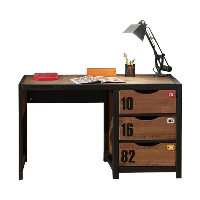 Bureau - VIPACK - Alex en pin massif et MDF - 3 tiroirs - style industriel-0