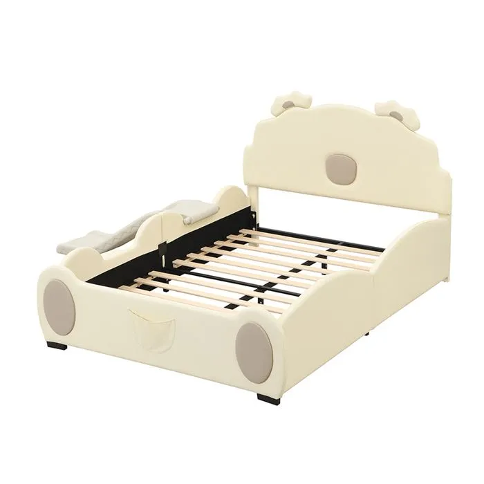 Lit enfant - Non spécifié - 140x200cm - Beige - Design ours - Toboggan inclus-2