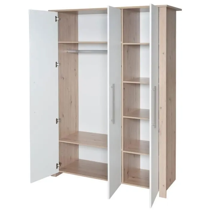 Chambre Bébé Complète ROBA - Malo - Lit Évolutif 70x140 cm + Commode à Langer + Armoire 3 Portes - Blanc - Décor Chêne-3