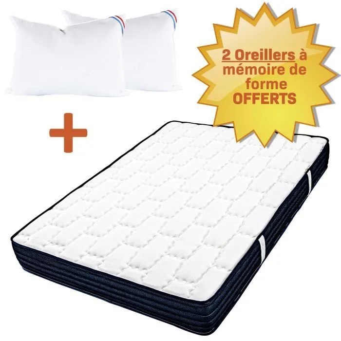 Matelas 140x190 cm, BestConfort, 20cm, ferme, réversible + 2 oreillers mémoire de forme offerts-1