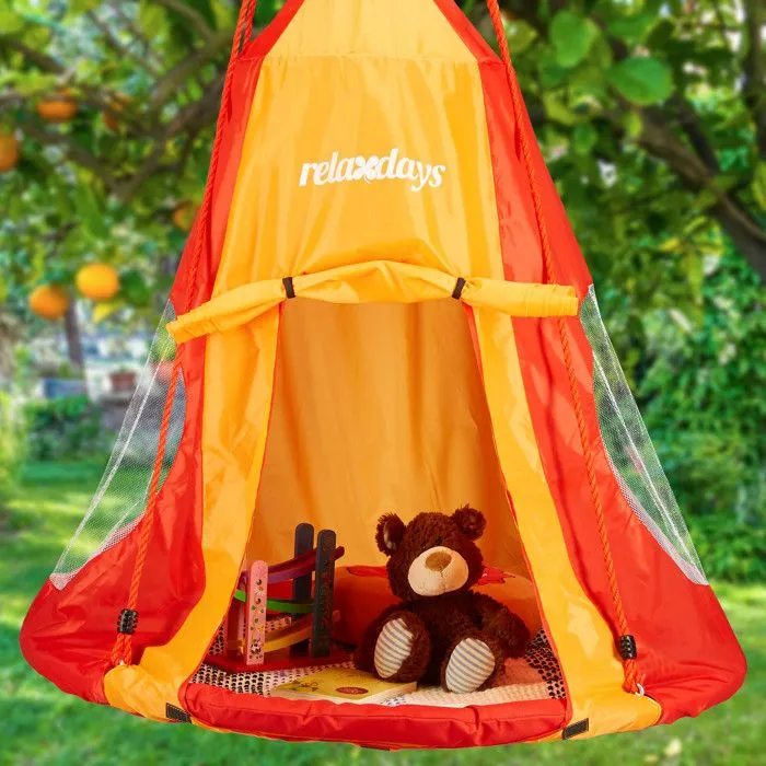 Relaxdays Tente pour balançoire en nid 110 cm accessoire jardin siège rond revêtement, rouge-orange-1