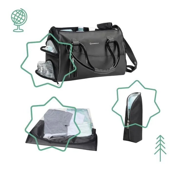 BADABULLE Sac à langer Glossy, Nombreuses poches intérieures et extérieures, Matelas à langer inclus-3