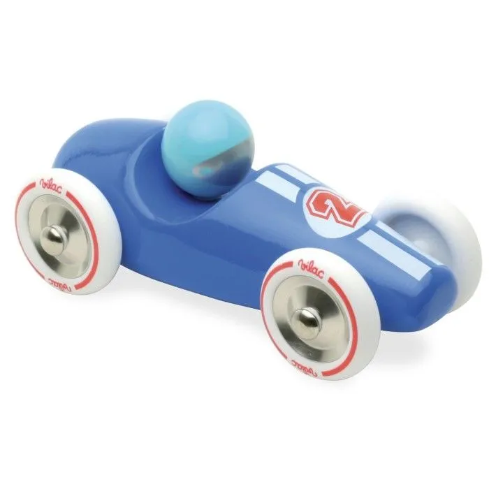 Voiture de Course Miniature en Bois Massif Laqué Bleue VILAC 2247B - 17cm - Pour Enfant de 3 Ans et Plus-1