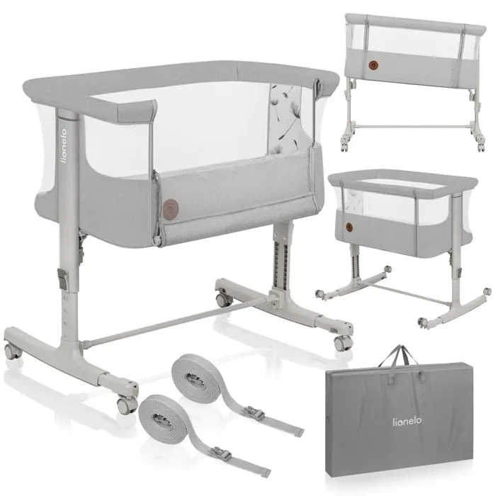 Lit bébé 3en1 LIONELO Aurora - Réglable en hauteur et inclinaison - Matelas et sac inclus - Beige-0