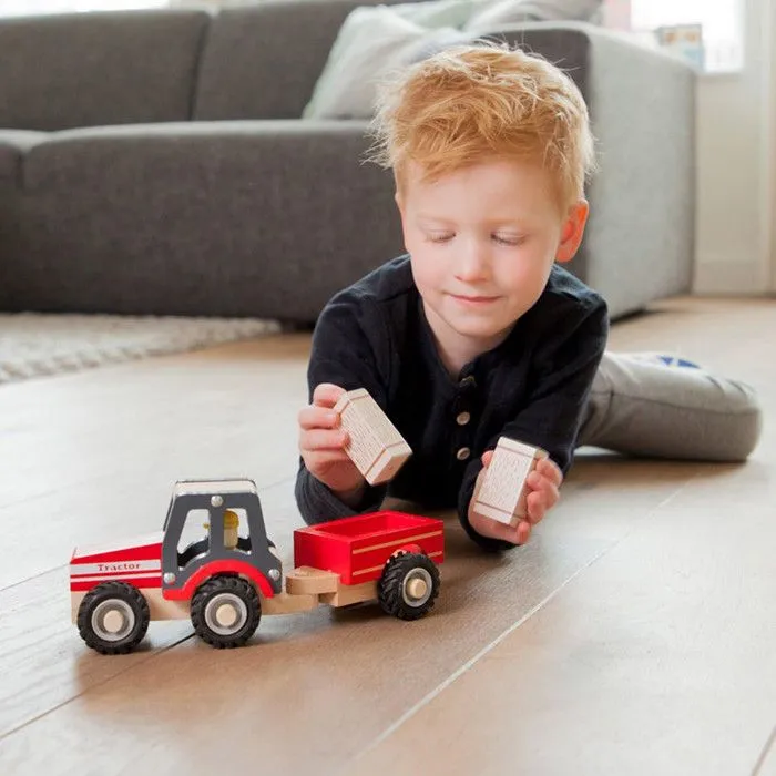 Tracteur en bois avec remorque transport de foin - Jouets par univers - Jeux d'imitation - À la ferme-2