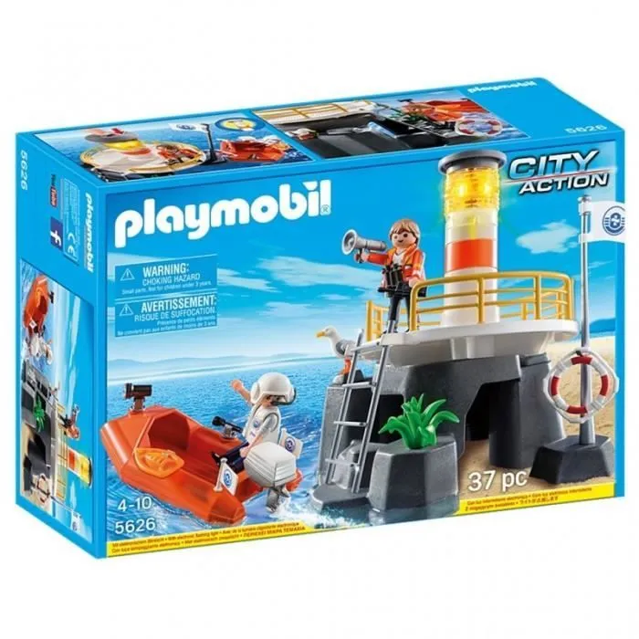 Jouet - PLAYMOBIL - Phare avec Bateau de Secours - Plastique - 3 ans et plus - A monter soi-même-0