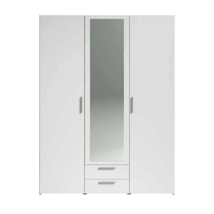 Armoire VARIA - Décor blanc - 3 portes + 2 tiroirs + miroir - L 150 x H 200 x 51 cm-0