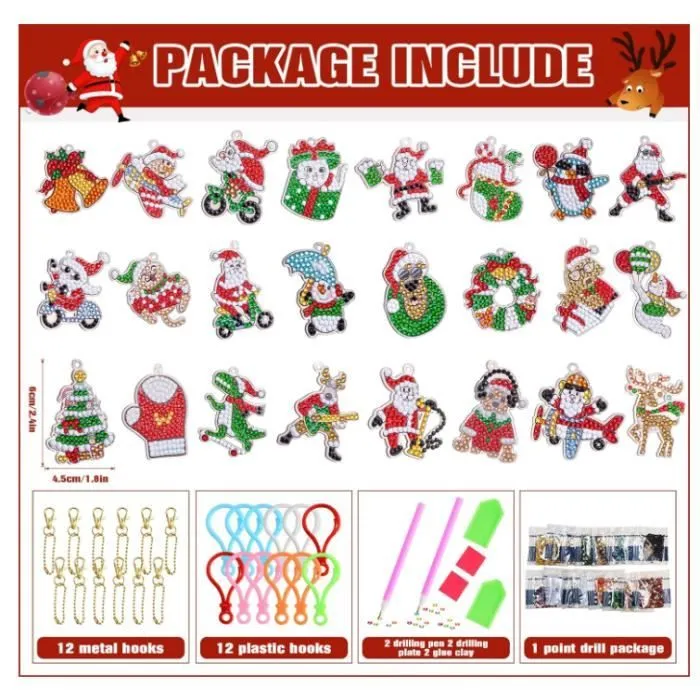 Calendrier de L'avent 2023 DIY Diamond Painting Porte Clé Noel pour Fille, 24 Pièces Surprises 5D Diamant Peinture Porte-clés Avent-1