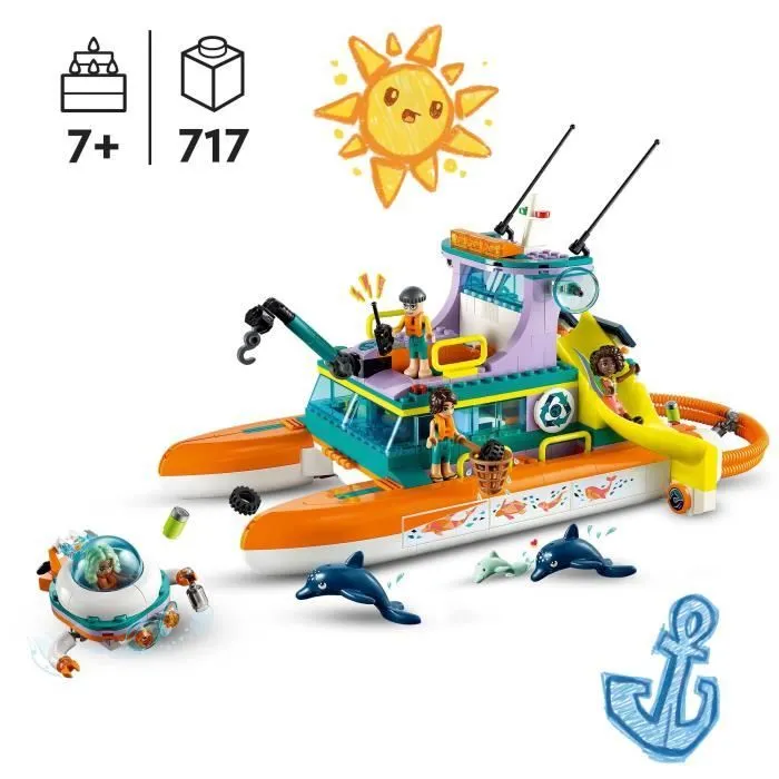 LEGO® Friends 41734 Le Bateau de Sauvetage en Mer, Jouet avec Figurines de Dauphins et Sous-Marin-1