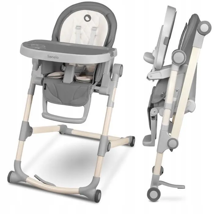 LIONELO Chaise haute bébé Cora réglable pliable - Gris-0