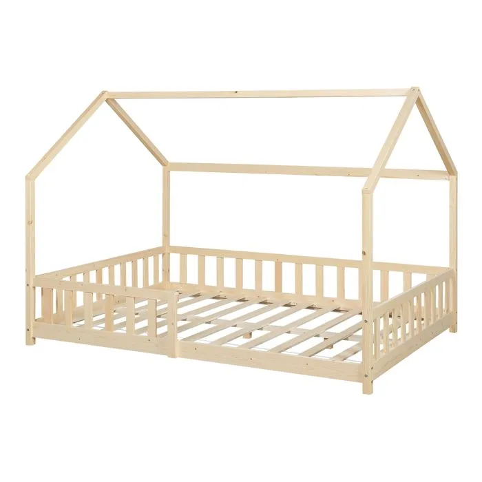 Lit cabane Hesel pour enfants bois de pin 140 x 200 cm naturel-2