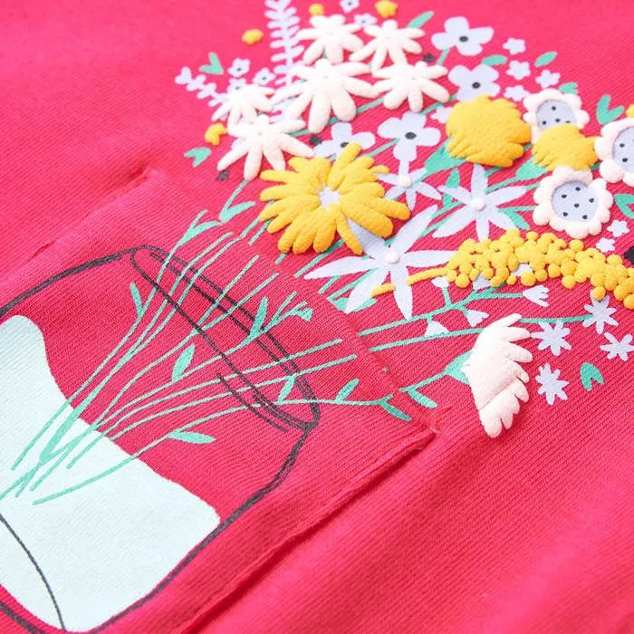 T-shirt pour enfants à motif floral rose vif 5 dimensions disponibles-3