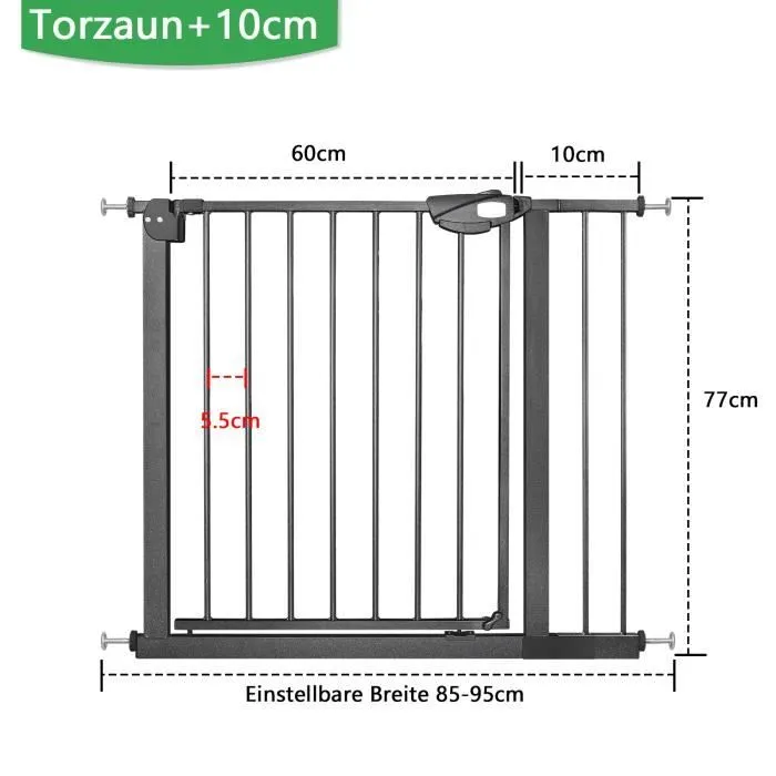 XMTECH Barriere de Securite, Longueur réglable dim.85-95 cm, Ouverture Double Sens -sans perçage, noir, pour enfants et animaux-1