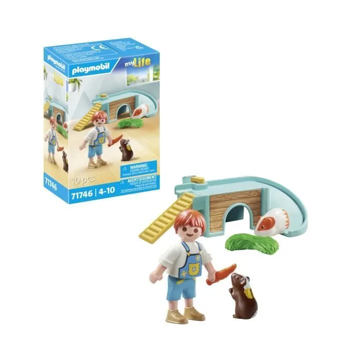 PLAYMOBIL 71746 Enfant avec 2 cochons d'Inde et aire de jeux, My Life, 10 pièces, Dès 4 ans-3
