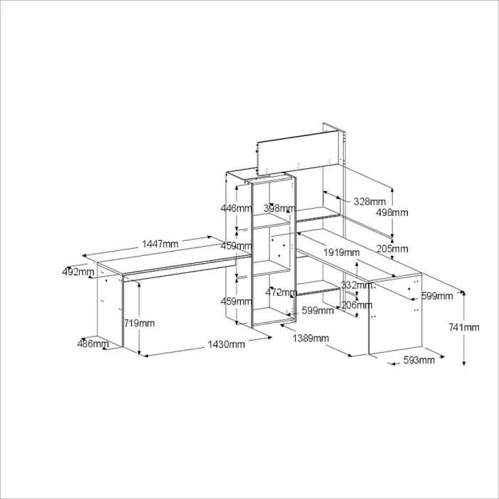 Lit double mezzanine combiné enfant ALEXANDRA avec 2 bureaux et rangements - 2x90x200 cm - Blanc/Chêne - Sommiers inclus - PARISOT-8