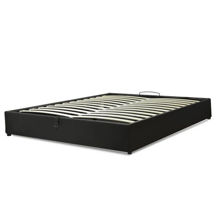 Lit Coffre Vegas 160 x 200 by Sampur | Simili Cuir Noir | Grand Coffre de Rangement - Design et Moderne - Sommier à Lattes en Bois-4