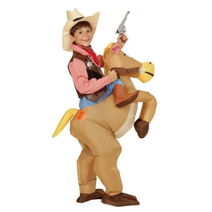 Cheval de cowboy gonflable avec chapeau pour Enfant-0