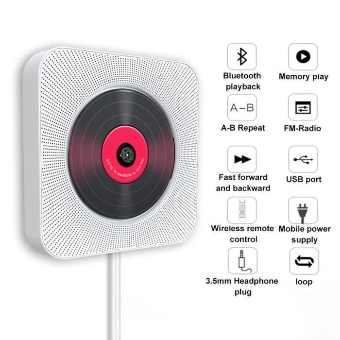 Lecteur CD Portable - Non spécifié - Version Améliorée - Bluetooth - Haut-Parleur HiFi - USB-1