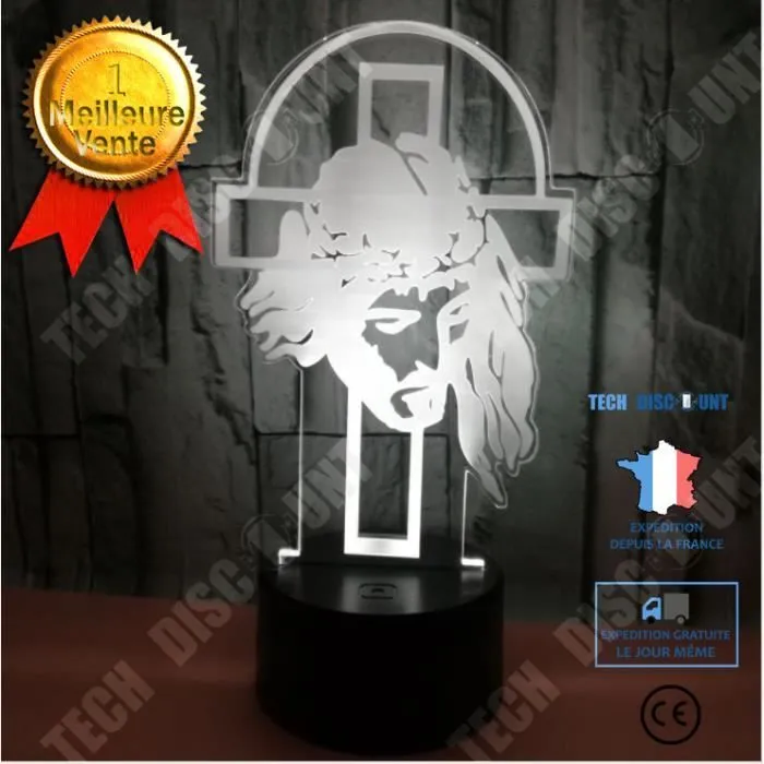 TD® Nouveau Jésus Croix 3D Night Lights Lumières Colorées Touch Thanksgiving Cadeaux 3D Illusion Petite Lampe De Table-0