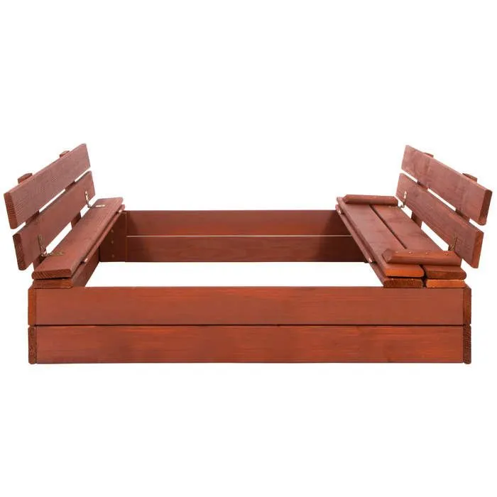Bac à sable - SPRINGOS® - 100x100 cm - Bois résineux - Couverture géotextile - Bancs intégrés-1
