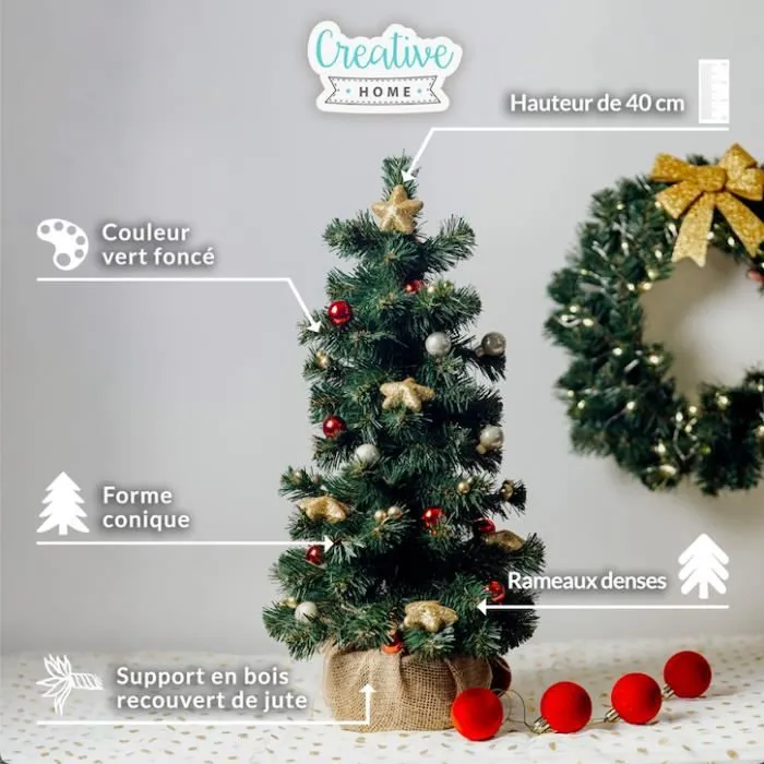 40cm Petit sapin de noel | Sapin Artificiel | Decoration noel | Vert foncé | Naturel | Ambiance de fêtes | Support en jute-3