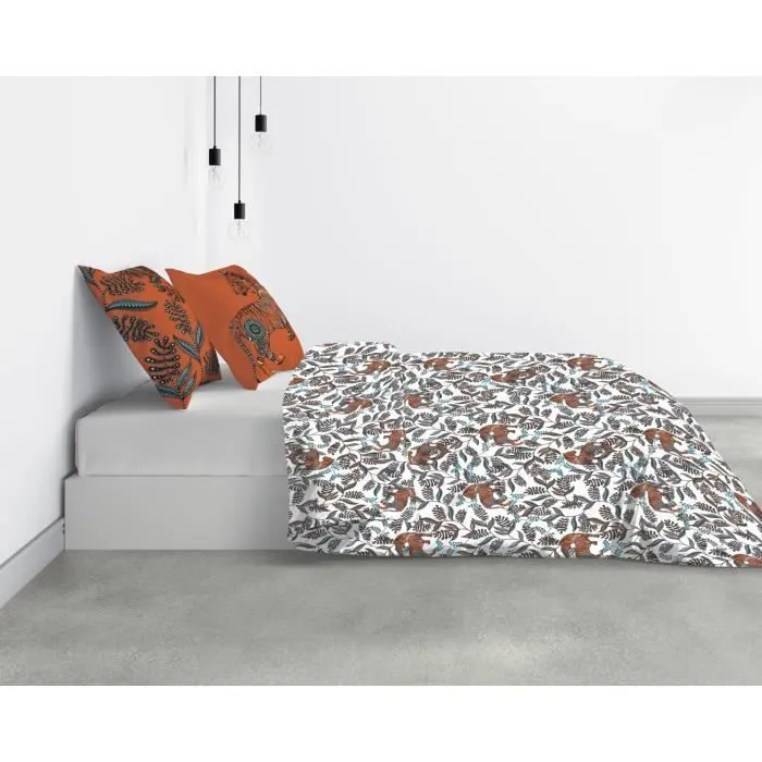 Parure de lit - Les Ateliers du Linge - Savane - 200 x 200 cm - Motif végétal avec tigres - Oeko-Tex-0