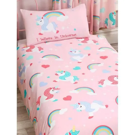 Housse de couette et taie d'oreiller - Je crois en unicornes - Rose - 135x200 cm - Lavable en machine - Enfant-2