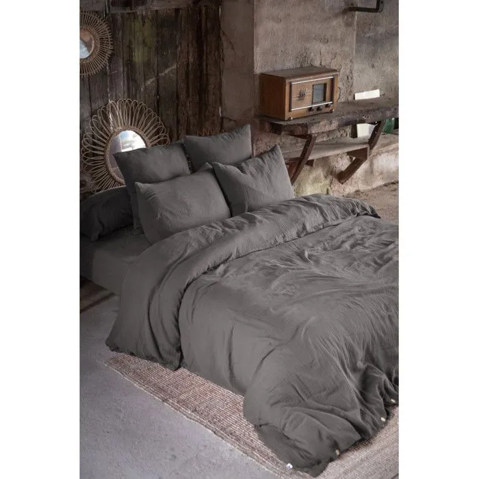 Drap housse "Gaïa" toutes dimensions "Gaze de Coton" - Gaïa Granit - 140 x 190 cm bonnet de 30 cm-3