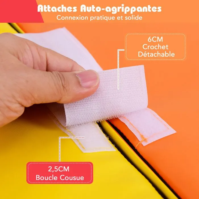2PCS Module Motricité Bébé en Mousse COSTWAY-Bloc de Construction Housse PU Imperméable & Amovible-Attache Auto-aggrippant-Orange-3