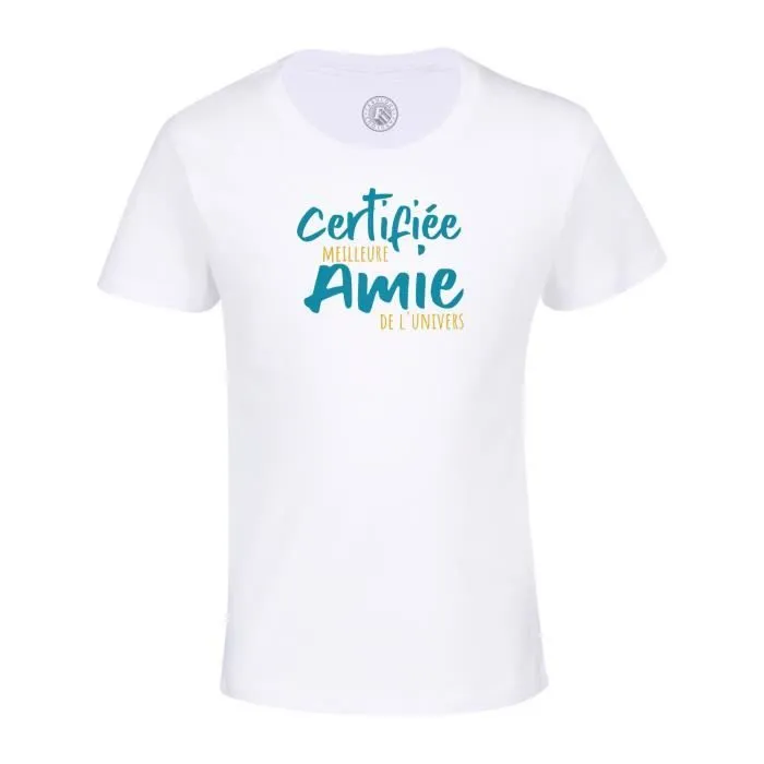 T-shirt Enfant Blanc Certifiée meilleure Amie de l'univers Fille Amie Copine Amitié-0