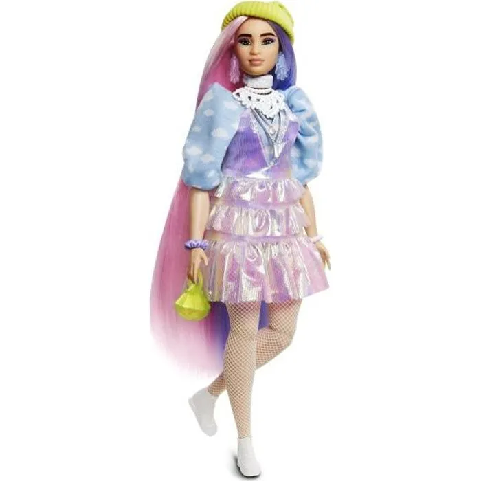 Barbie - Extra Bonnet Vert Cheveux Longs Mauve et Rose - Poupée - 3 ans et +-0
