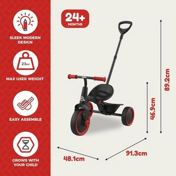 Tricycle - Mookie - 705CB - 2 En 1 - Siège réglable - Poignée amovible - Ceinture 3 points-2