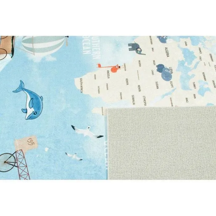 Tapis Enfant Carte Du Monde Happy Bleu par Nazar Rugs Bleu 80 x 150 cm-2