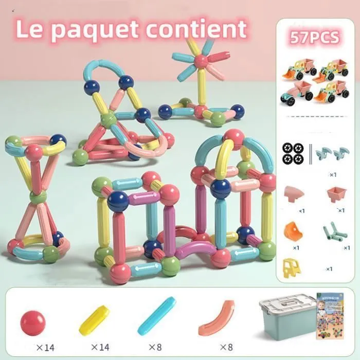 Jeu de Construction Magnétique, 57 Pièces Montessori Jeux Aimanté Enfant Jouet Petit Montessori Jouet Enfant-1