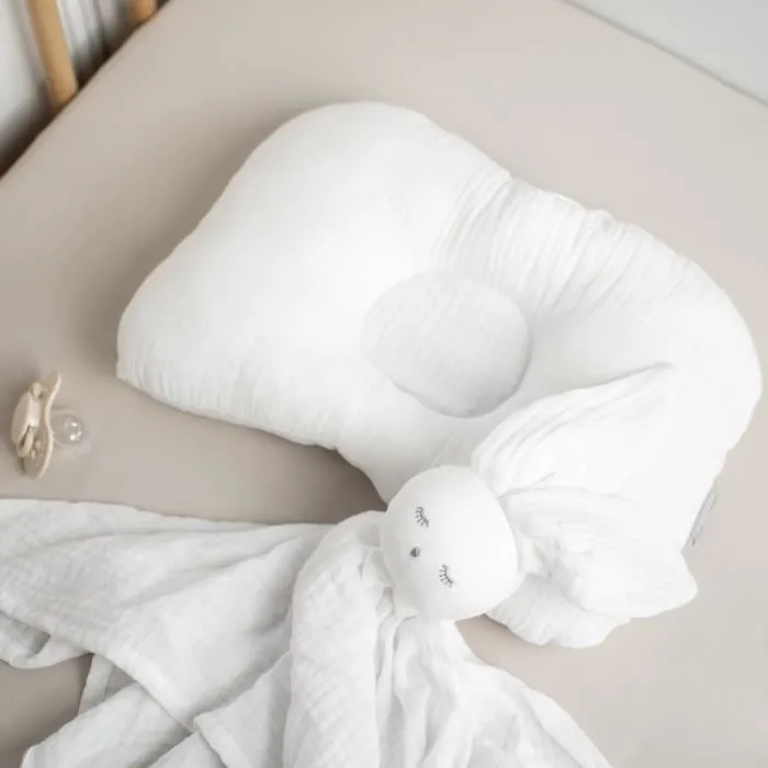 Coussin cale-tête ergonomique en gaze de coton Blanc 30 cm x 25 cm-1