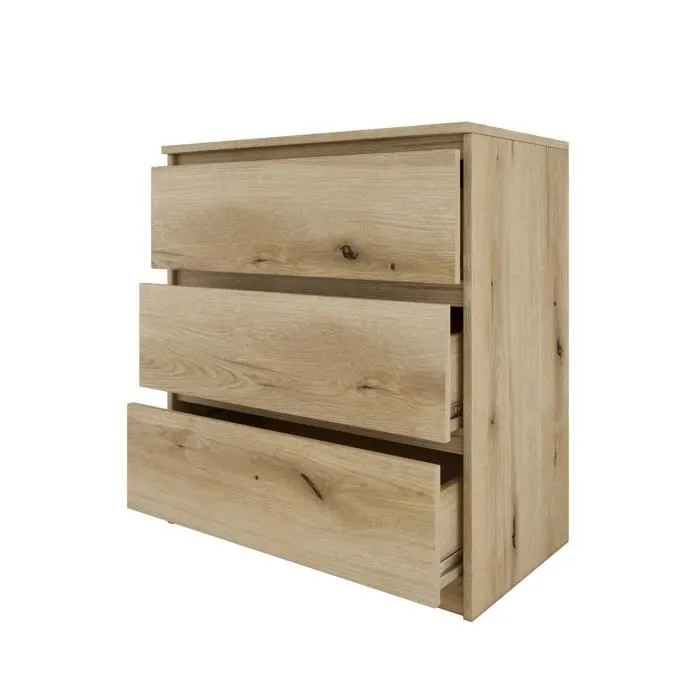 Commode - ASTER - 3 tiroirs - 70x40x77cm - Aspect bois - Contemporain-1