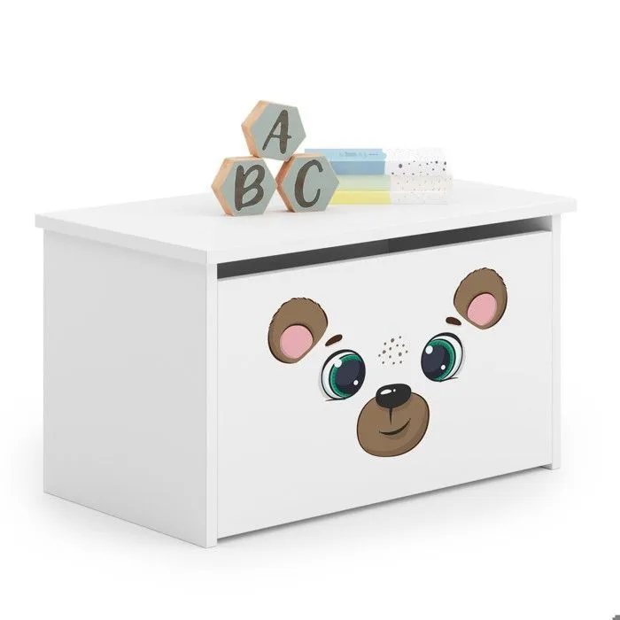 Coffre à jouets pour enfants - DARIA - Boîte de rangement - Vérin pneumatique – BLANC "Teddy Bear" 42x40x73-1
