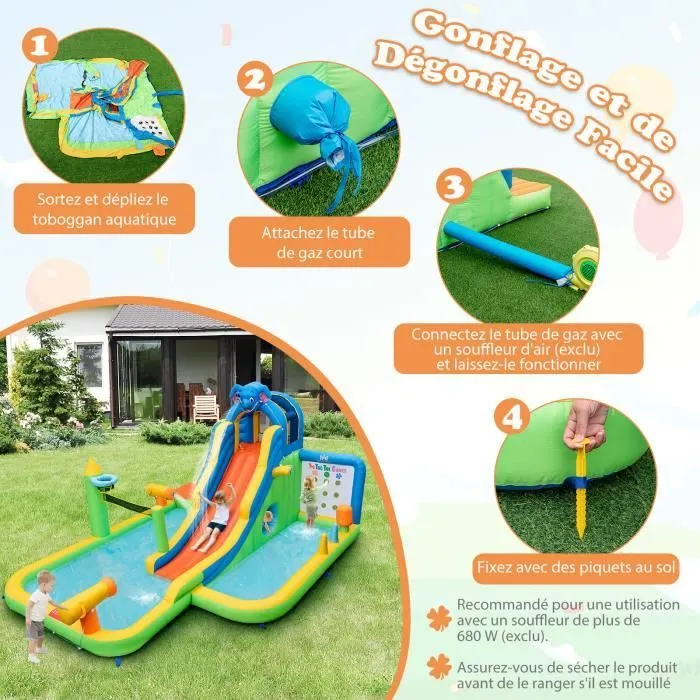 COSTWAY 9 en 1 Château Gonflable en Forme Éléphant avec Toboggan & Mur d'Escalade pour Enfants, 378 x 469 x 250 CM, sans Souffleur-2