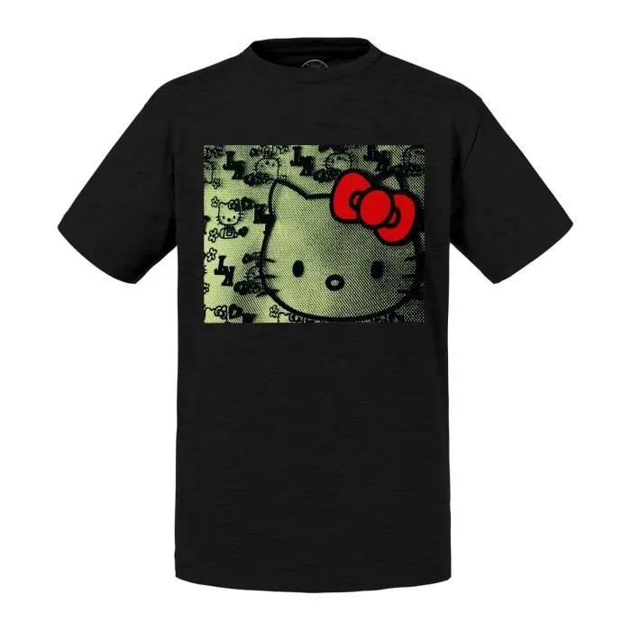 T-shirt Enfant Noir Hello Kitty Kawai Chat Mignon Anime Japon-0