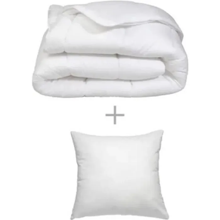 Couette et Oreiller - Blanc - 140x200 cm - 100% Coton - Certifié OEKO TEX - 4 Saisons-0