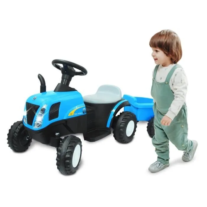 Tracteur électrique New Holland avec remorque bleue pour enfant - JAMARA-0