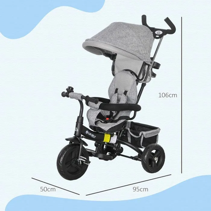 Tricycle Enfant HOMCOM évolutif Pare-Soleil Pliable Canne télescopique Amovible 95 x 50 x 106 cm Acier Gris Noir-3